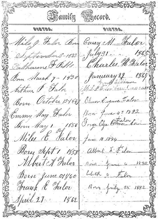 Page 1 of 2. Copy of hand written family records. Unknown authors, unknown record age.